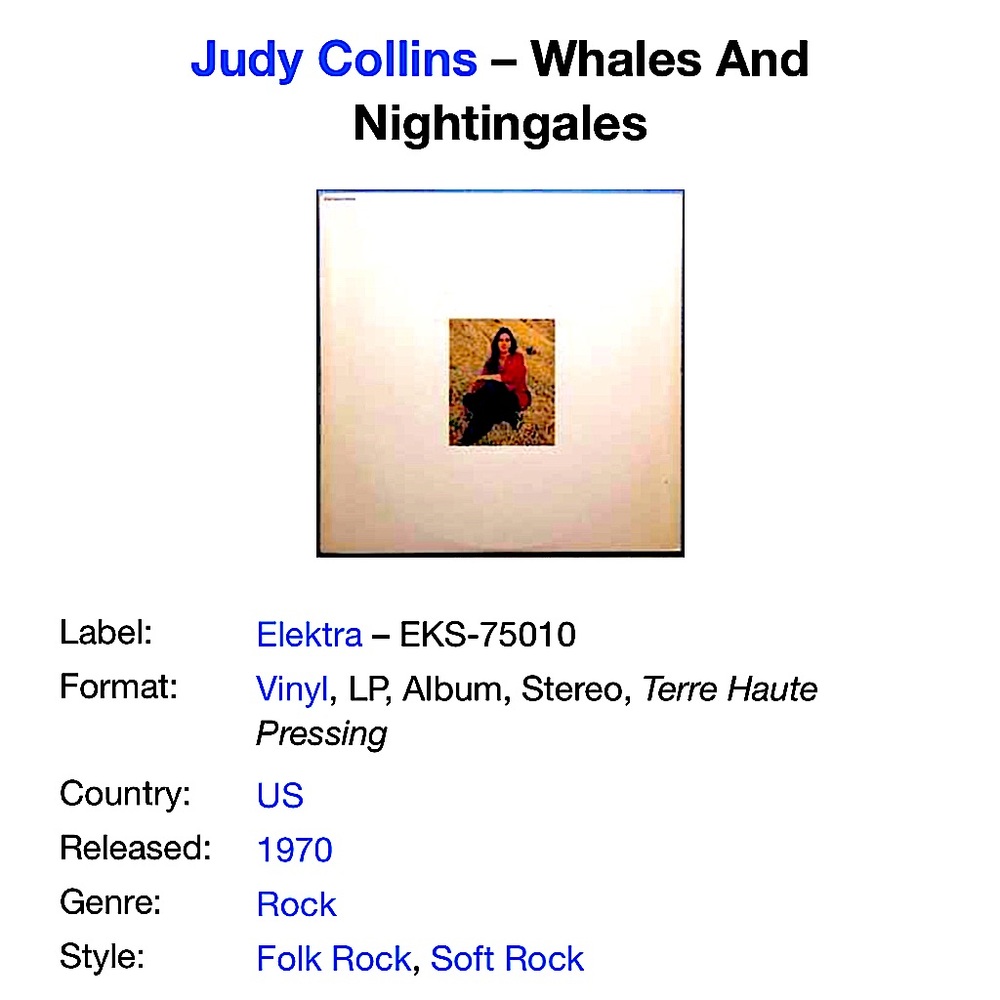 Judy Collins vinyl LOT of 3: whales & nightingales/true stories/Judith OOP